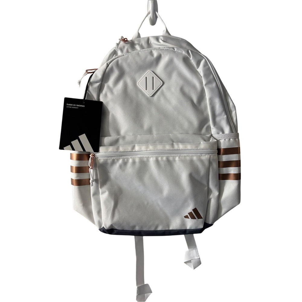 Adidas Classic 3S 5 Laptop Backpack White Rose Gold 19" Travel School GIFT NEW - Picture 4 of 10
